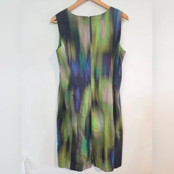 Lafayette 148 watercolour cotton wrap waist sheath dress Sz 14 - Picture 3 of 8